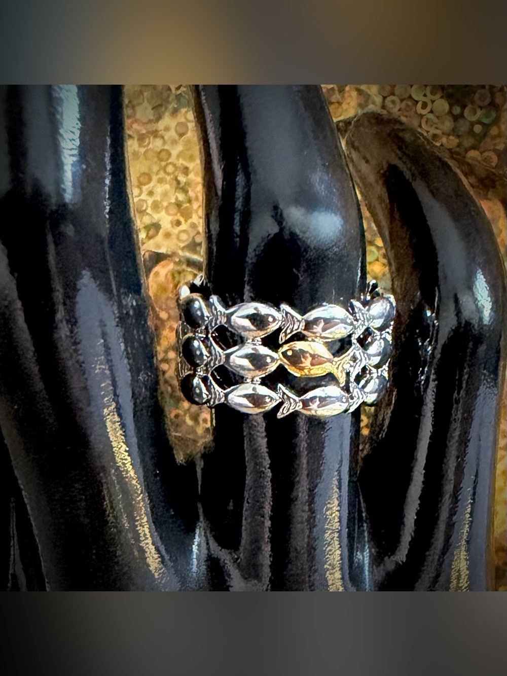 Whimsical Silver School of Fish w/1 Gold Fish Swimming Opposite Direction Ring
